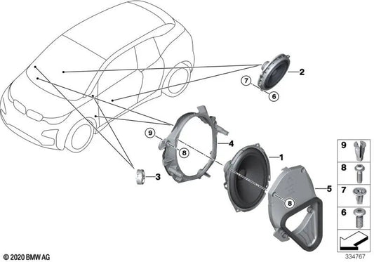 Sound Guide Left Speaker for BMW I01, I01N (OEM 65139295047). Original BMW.