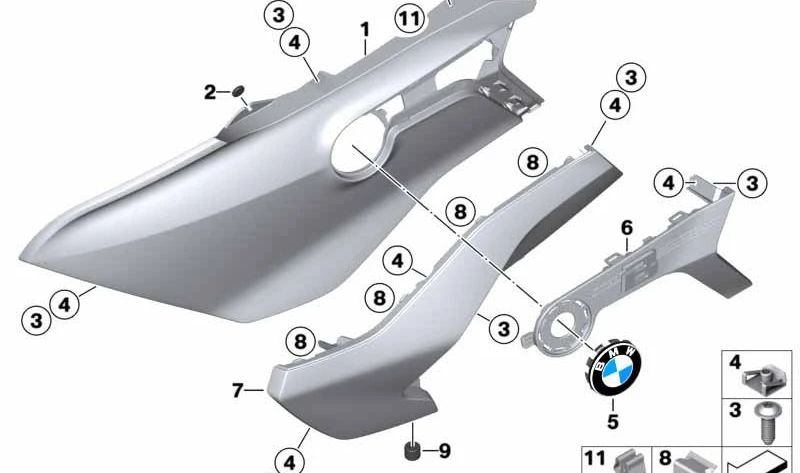 Soporte de placa cromado izquierdo OEM 46638358209 para BMW Motorrad K 1600 Bagger (KK61) modelos 0F51 y 0F61. Original BMW Motorrad.