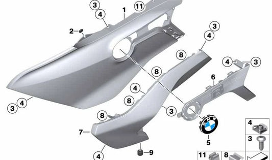 Soporte de placa cromado izquierdo OEM 46638358209 para BMW Motorrad K 1600 Bagger (KK61) modelos 0F51 y 0F61. Original BMW Motorrad.