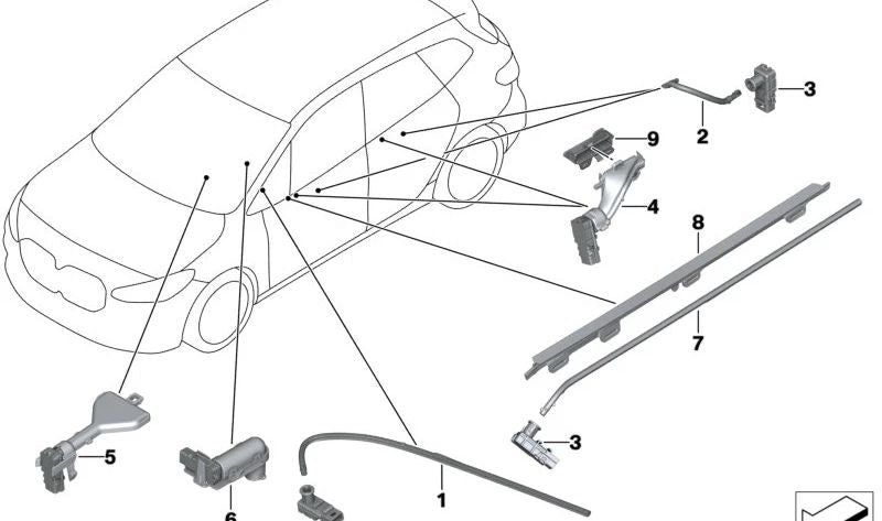 Guía de luz maneta puerta derecha OEM 63317911643 para BMW U06 (Serie 2 Active Tourer), U11/U12 (X1) y U10 (X2). Repuesto original BMW.