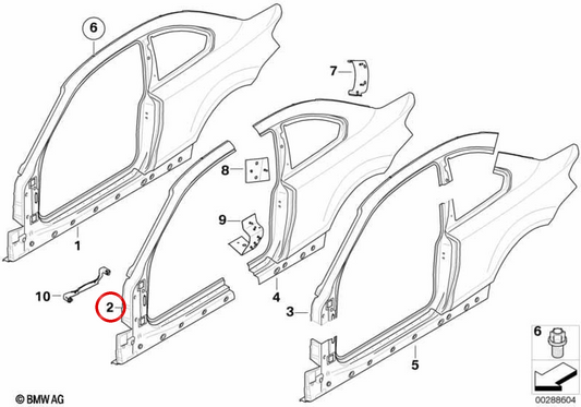 Pilar A exterior izquierdo OEM 41002996769 para BMW E82. Original BMW.