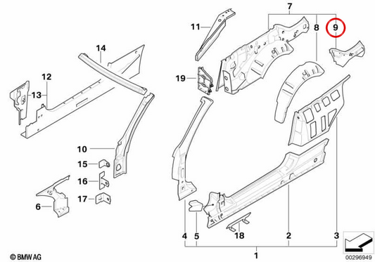 Fecho lateral traseiro esquerdo OEM 41007179535 para BMW E93. BMW genuíno.