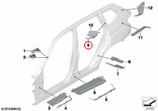 Revestimiento exterior del pilar C OEM 41007206253 para BMW F25. Original BMW.