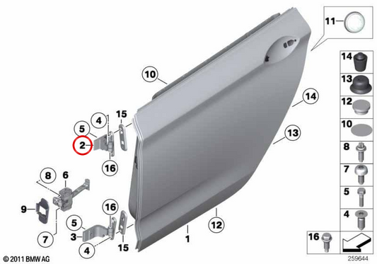 Obere Right Back Opentür Scharnier OEM 41007228152 für BMW F07. Original BMW.