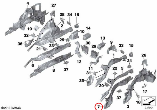 Bas gauche Crossbar OEM 41007297859 pour BMW F30, F31, F34, F80, F32, F33, F36, F82, F83. BMW d'origine.