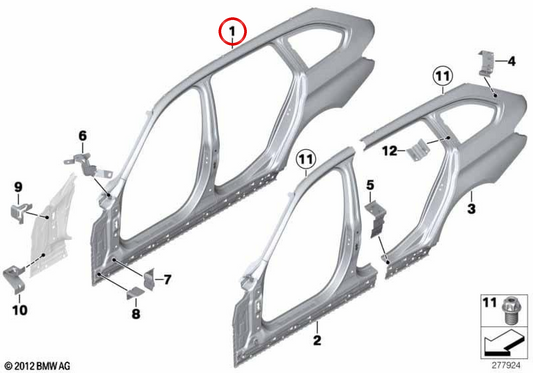 Marco lateral exterior izquierdo OEM 41007298013 para BMW F31. Original BMW.