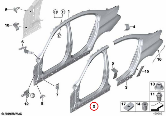 Pilar to Left Outdoor OEM 41007298165 pour BMW F30, F31, F80. BMW d'origine.
