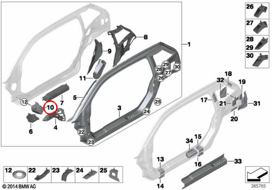 Espuma de absorción de impacto umbral delantero izquierdo OEM 41007310945 para BMW i3 (I01). Original BMW.