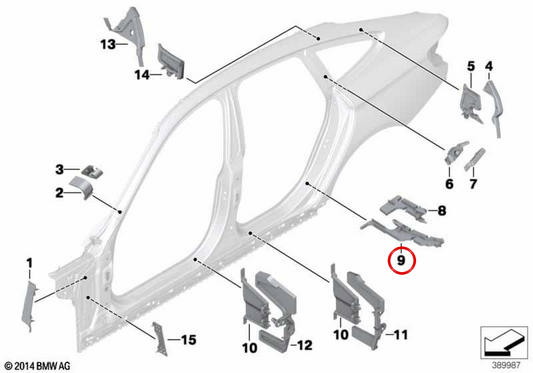 Guarnição externa do peitoril traseiro OEM 41007319549 para BMW F36. BMW genuíno.