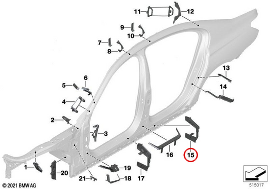 Cubierta exterior trasera del pilar B izquierdo OEM 41007342785 para BMW G11, G12. Original BMW.
