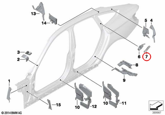 Moldagem externa do pilar C OEM 41007345127 para BMW F36. BMW genuíno.