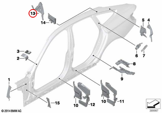 Revestimiento interior del pilar D OEM 41007345131 para BMW F36. Original BMW.