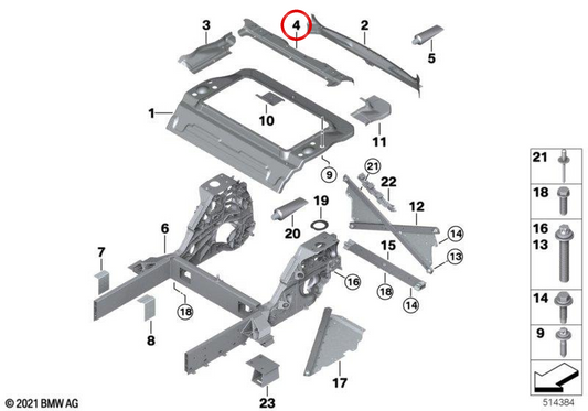 Reforço traseiro superior OEM 41007355300 para BMW i3 (I01). BMW genuíno.