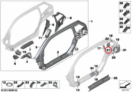 Reforço interior lateral traseiro OEM 41007359010 para BMW i3 (I01). BMW genuíno.