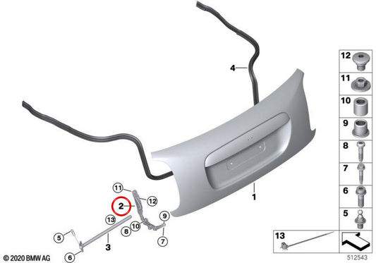 Linke Scharnier der Kofferraumklappe OEM 41007360369 für MINI Cabrio F57, F57 LCI, F57 BEV Cooper... Original MINI