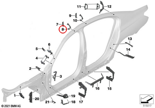 Marco exterior central del techo OEM 41007366667 para BMW G11, G12. Original BMW.