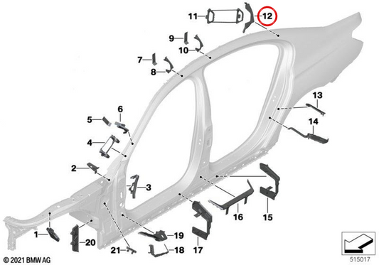 Acabamento externo do pilar C direito OEM 41007367314 para BMW G11, G12. BMW genuíno.