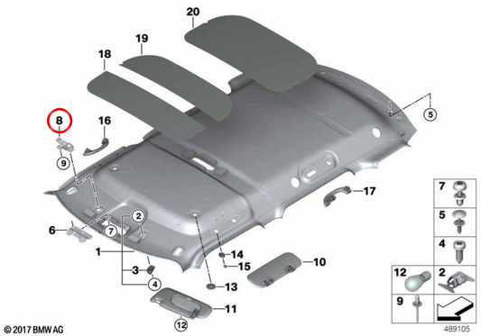 Support de pare-soleil gauche OEM 41007379781 pour MINI Clubman F54, F54 LCI. Original MINI.
