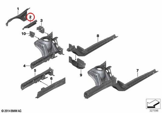 Stützbalken für linken inneren Radlauf OEM 41007387005 für MINI F56, F55, F57, F66... ​​und mehr. Originaler MINI.