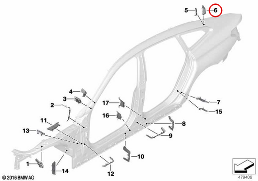 Innenbeschichtung des hinteren Rook -Rahmens OEM 41007396361 für BMW G32. Original BMW.