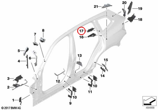 Obere Innenausstattung von Pilar C OEM 41007400975 für BMW G01, G08, F97. Original BMW.