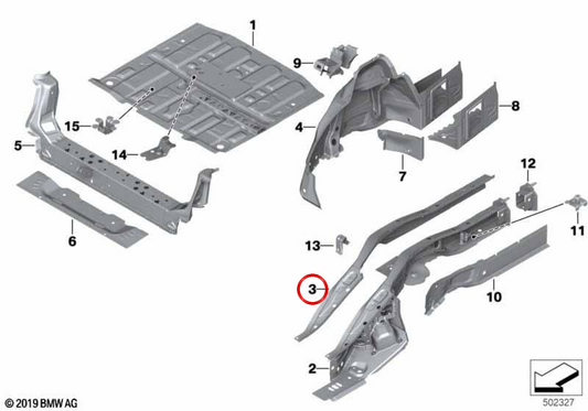 Larguero superior derecho OEM 41007402384 para BMW F44, F46, F48. Original BMW.
