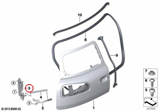 Charnière de porte divisée droite OEM 41007411612 pour MINI Clubman F54, F54 LCI. MINI d'origine.