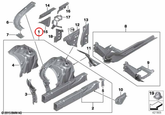 Aletín pasarruedas delantero derecho OEM 41007412926 para BMW G32, G11, G12. Original BMW.