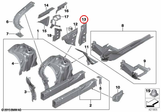 Coading del pilastro interno OEM 41007412966 per BMW F90, G30, G31, G38, G32, G11 e G12. BMW originale.