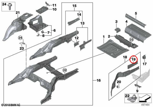 Extensão da longarina esquerda para BMW G11, G12. BMW genuíno. OEM 41007413063.