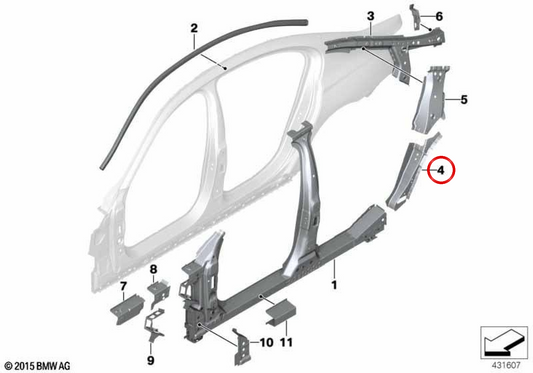 Pilar C -Unterstützung OEM 41007421771 für BMW G11, G12. Original BMW.