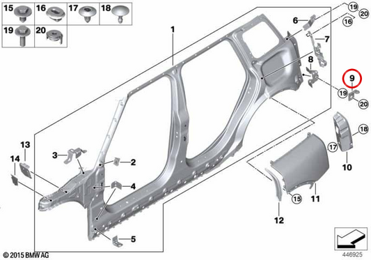 Support de panneau latéral arrière droit OEM 41007430888 pour MINI Clubman F54, F54 LCI. MINI d'origine.
