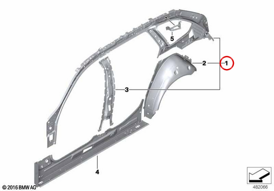 Cadre latéral intérieur droit 41007437428 pour BMW G31. BMW d'origine.