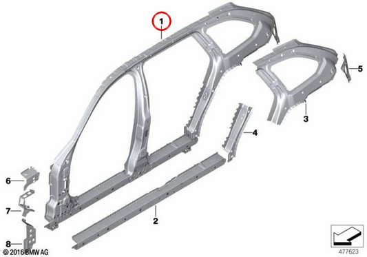 Right central side support OEM 41007437434 for BMW G31. Original BMW.