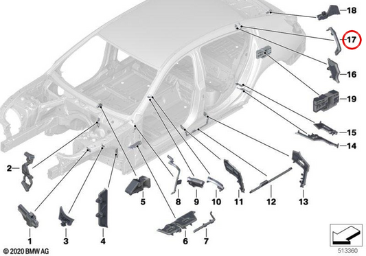Revestimiento exterior superior del pilar C OEM 41007445615 para BMW F93, G16. Original BMW.