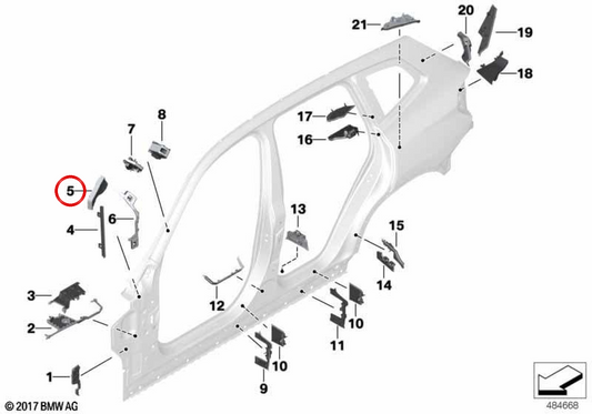 Moldura exterior superior del pilar A izquierdo OEM 41007454537 para BMW G01, G08, F97, G02, F98. Original BMW.