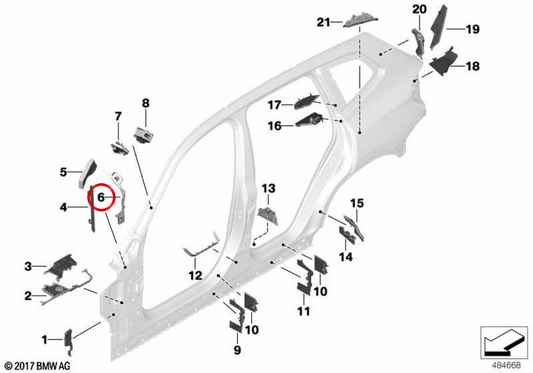 Acabamento interno do pilar A esquerdo OEM 41007457245 para BMW G01, G08, F97, G02, F98. BMW genuíno.