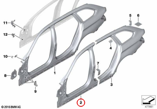 Pilar to left outdoor OEM 41007470519 for BMW G31. Original BMW.