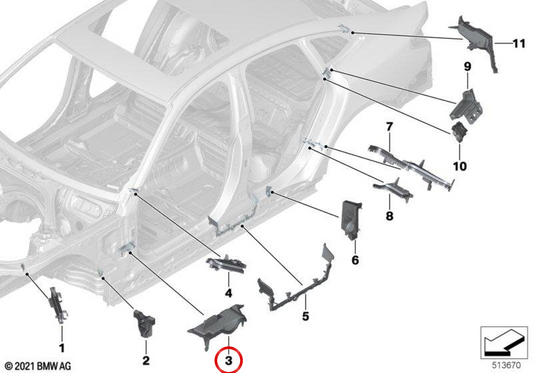 Revestimiento interior izquierdo del pilar A inferior OEM 41007472793 para BMW G42, G87, G26. Original BMW.