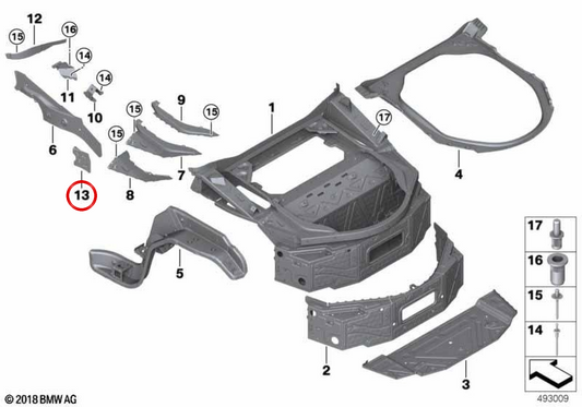 Rinforzo della lunghezza della destra OEM 41007479942 per BMW I8 (I15). BMW originale.