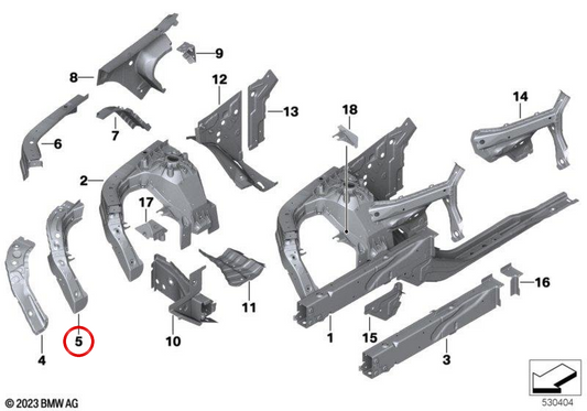 Soporte de paso de rueda delantero derecho OEM 41007480998 para BMW G01, G08, F97, G45, G02, F98. Original BMW.