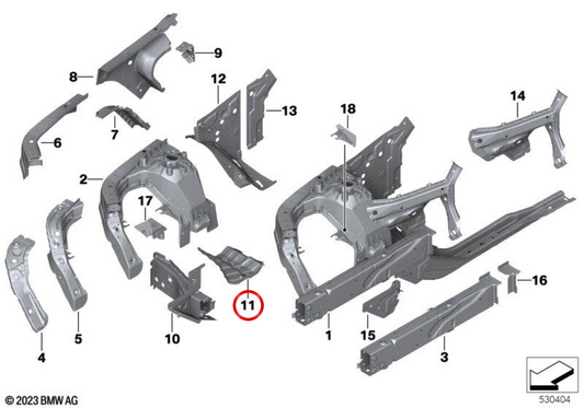 Reforço de suporte do motor esquerdo OEM 41007481011 para BMW G01, G08, F97, G45, G02, F98. BMW genuíno.