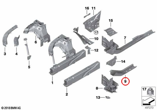 Reforço de impacto esquerdo OEM 41007488017 para BMW G42, G87, G20, G21, G28, G80, G81, G22, G23, G26, G82, G83. BMW genuíno.