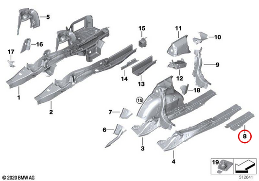 Rechte Verlängerung der oberen Länge OEM 41007488054 für BMW G20, G21, G28, G80, G81, G22, G23, G26, G82, G83. Original BMW.