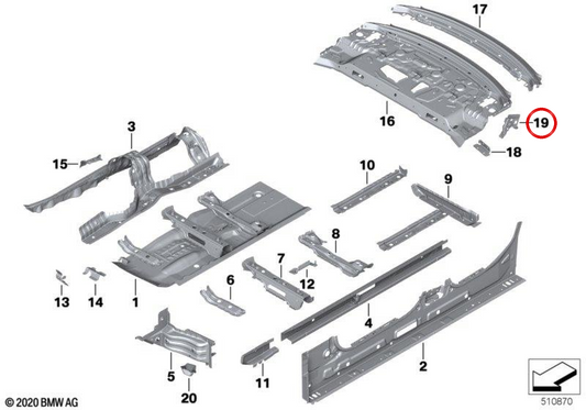 Supporto alla cintura posteriore OEM 41007488060 per BMW G20, G21, G80. BMW originale.