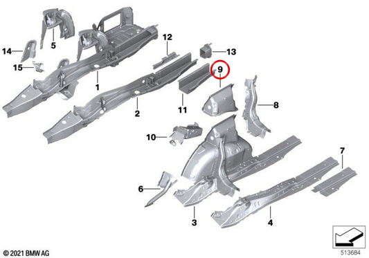 Rinforzo la ruota anteriore sinistra OEM 41007488069 per BMW G42, G87, G20, G21, G28, G80, G81, G22, G26, G82. BMW originale.
