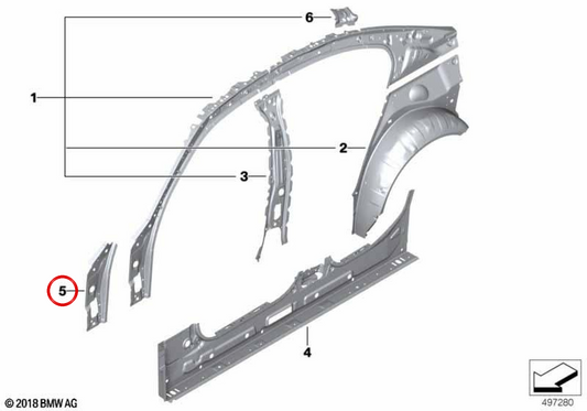 Innenbeschichtung Pilar zu Izquierdo Heck OEM 41007488083 für BMW G20, G21, G28, G80, G81. Original BMW.