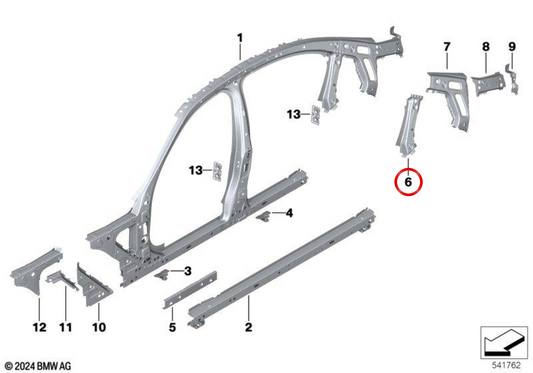 Soporte pilar C derecho OEM 41007488096 para BMW G20, G80. Original BMW.