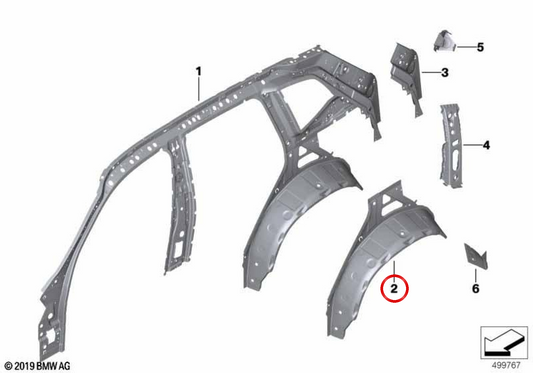 Tampa do arco da roda traseira esquerda OEM 41007493977 para BMW G01, G08, F97. BMW genuíno.