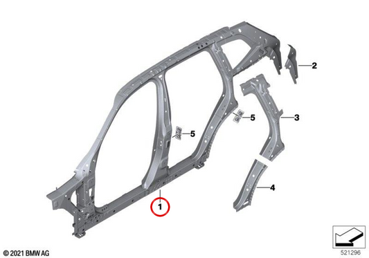 Seitenrahmen Mitte rechts OEM 41007494128 para BMW G02, F98. Original BMW.
